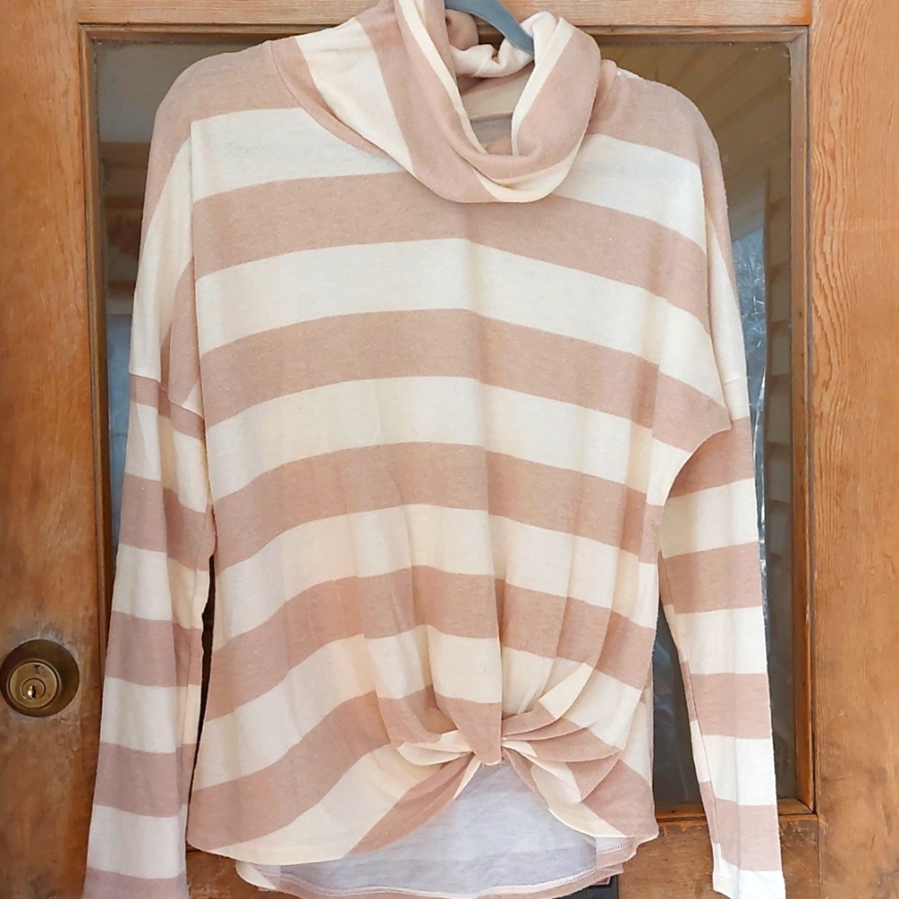 Like new Beige and cream striped cowl neck sweater Sz Lrg